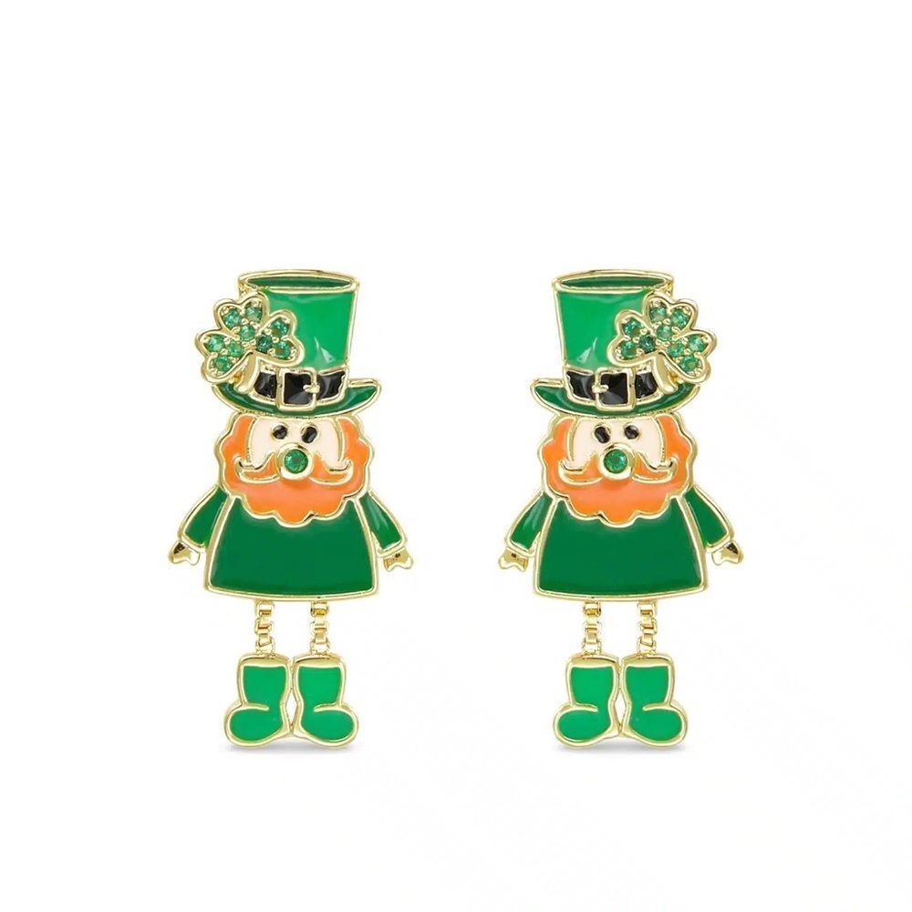 New AMANDA BLU GOLD CZ LEPRECHAUN EARRINGS